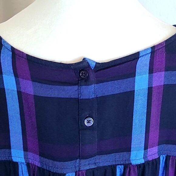 EVRI Blue & Purple Plaid Babydoll Top, Bell Sleeves, Size 1X - Picture 8 of 10